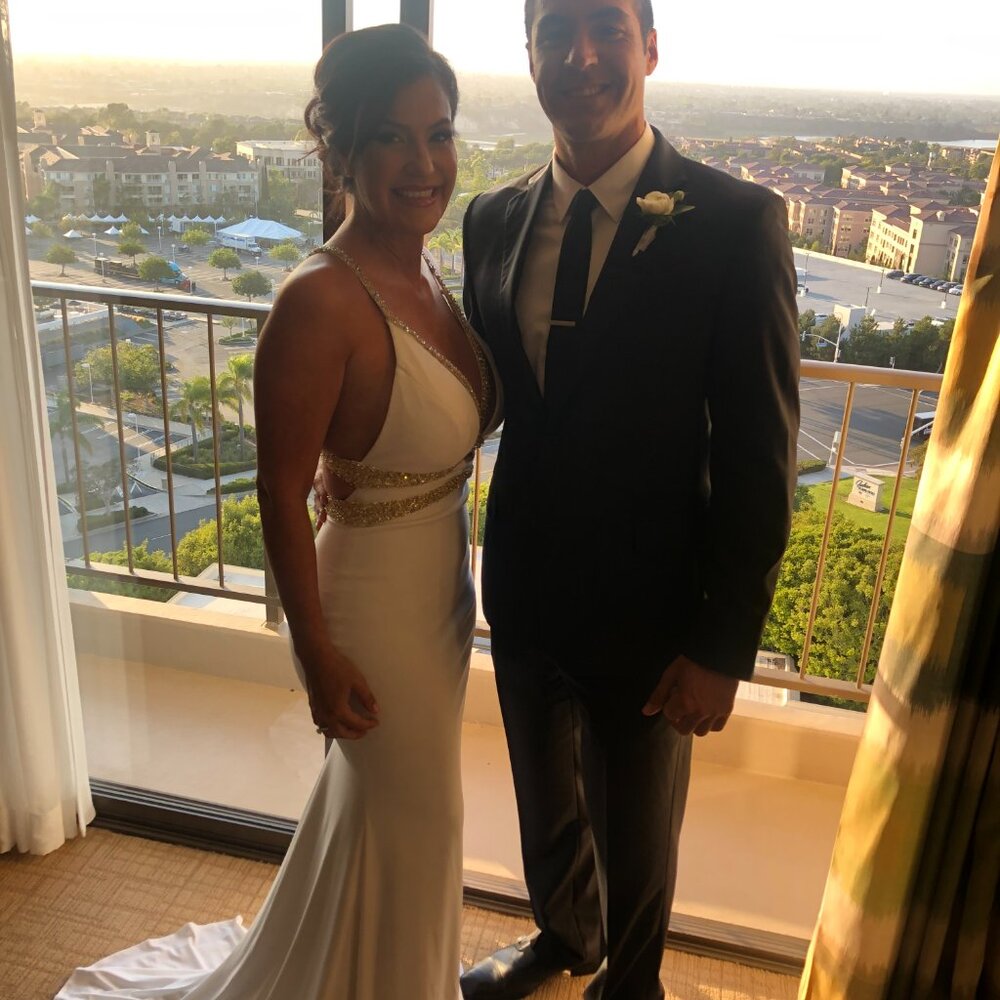 Jovani White Gown with Gold Beaded Trim - Picture 4 of 4